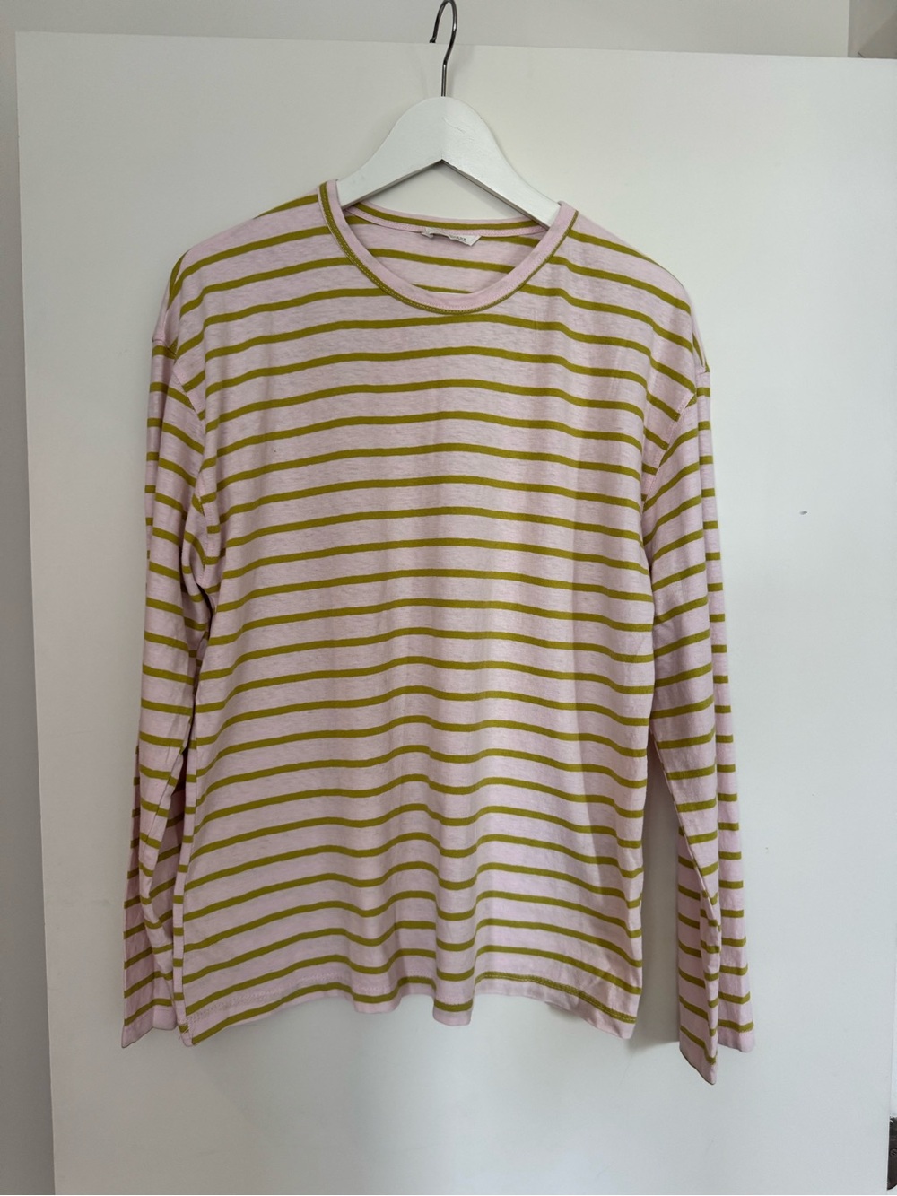 Zara Women’s Long Sleeve Striped Crewneck Shirt - Pink & Olive